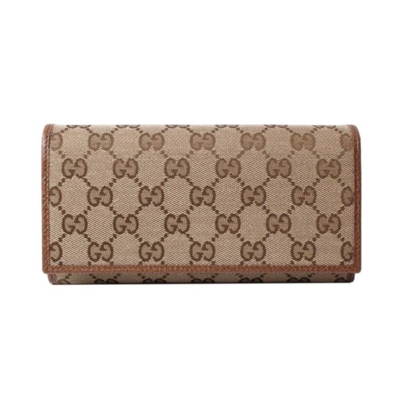 Gucci GG canvas Continental wallet in beige and brown leather made in Italy